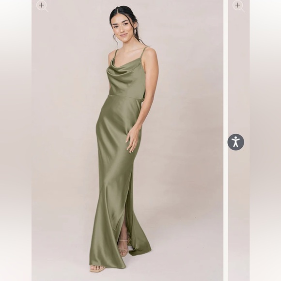 Revelry Satin Maxi Dress in Moss 753 - Picture 1 of 5